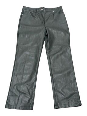 7 For All Mankind Faux Leather Pants Green Straight Leg Y2K Moto L Orig $198